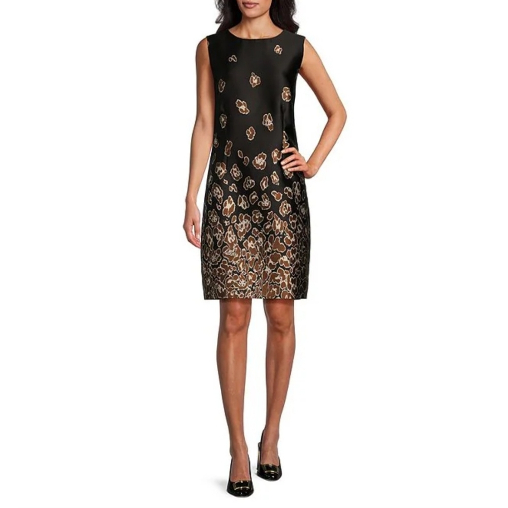 Caroline Rose Exotic Embrace Animal Print Jacquard Round Neck Sleeveless Dress